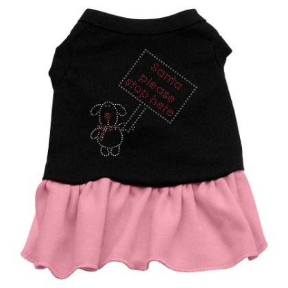 Santa Stop Here Rhinestone Dress Black with Pink Lg