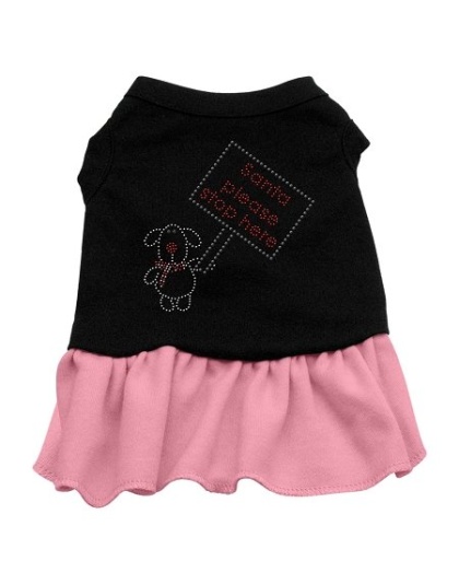 Santa Stop Here Rhinestone Dress Black with Pink Lg