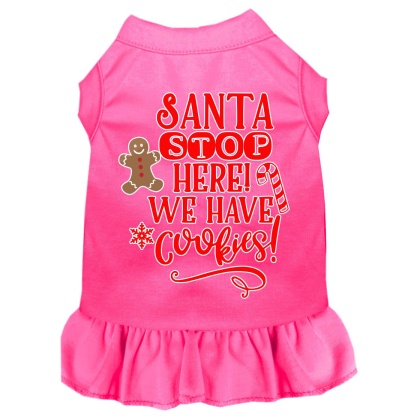 Santa, We Have Cookies Screen Print Dog Dress Bright Pink 4X