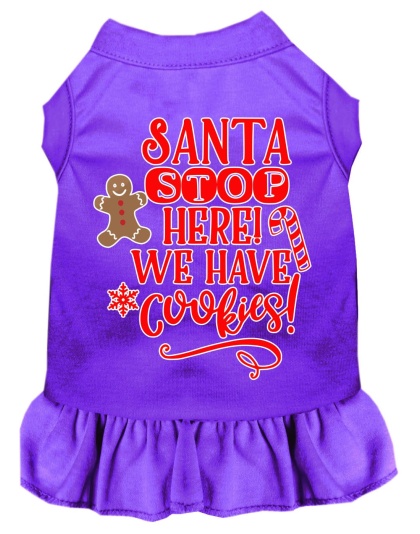 Santa, We Have Cookies Screen Print Dog Dress Purple 4X