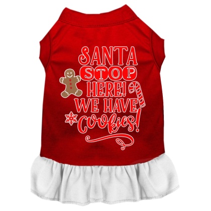 Santa, We Have Cookies Screen Print Dog Dress Red with White Lg