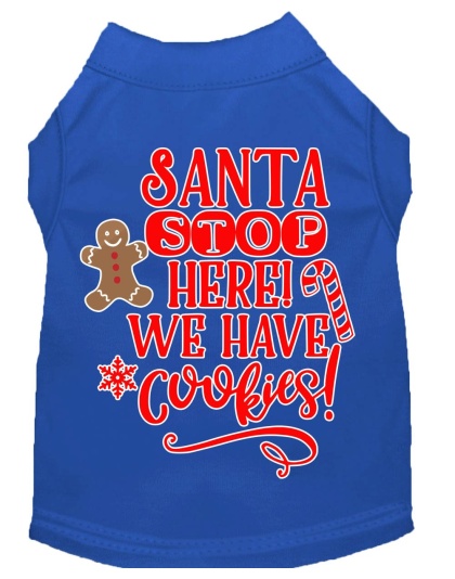 Santa, We Have Cookies Screen Print Dog Shirt Blue Lg