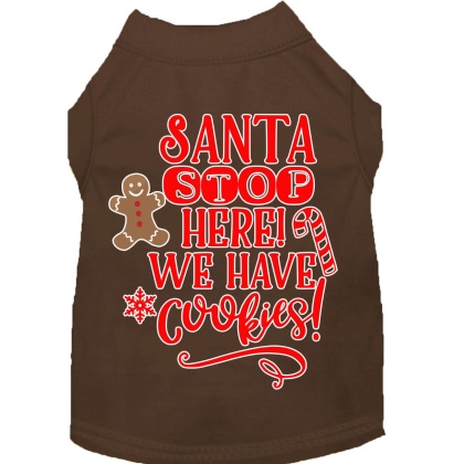 Santa, We Have Cookies Screen Print Dog Shirt Brown Lg