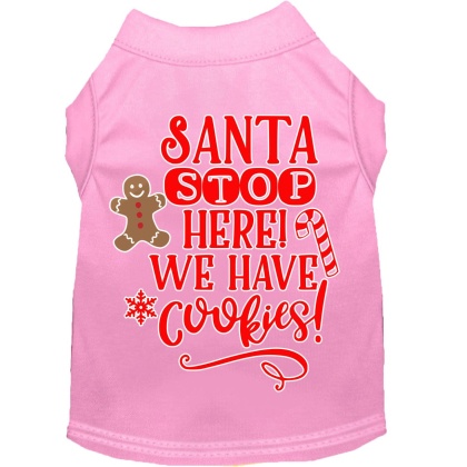Santa, We Have Cookies Screen Print Dog Shirt Light Pink Lg