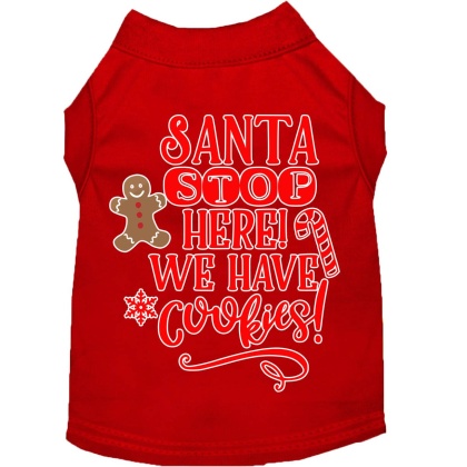 Santa, We Have Cookies Screen Print Dog Shirt Red Lg