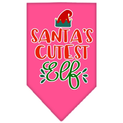 Santa's Cutest Elf Screen Print Bandana Bright Pink Large