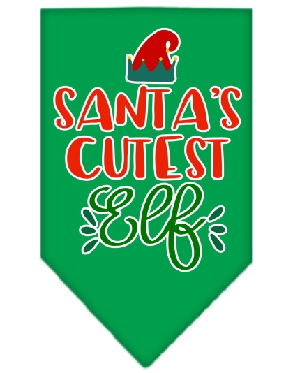 Santa's Cutest Elf Screen Print Bandana Emerald Green Large