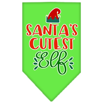 Santa's Cutest Elf Screen Print Bandana Lime Green Large