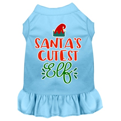 Santa's Cutest Elf Screen Print Dog Dress Baby Blue 4X