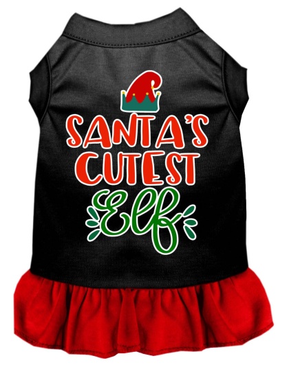 Santa's Cutest Elf Screen Print Dog Dress Black with Red Lg