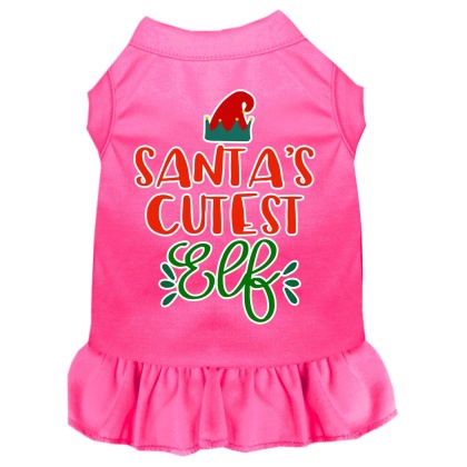 Santa's Cutest Elf Screen Print Dog Dress Bright Pink 4X