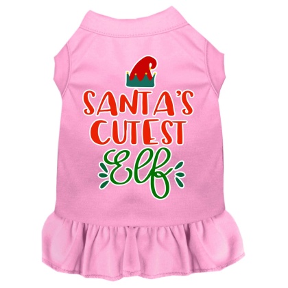 Santa's Cutest Elf Screen Print Dog Dress Light Pink 4X