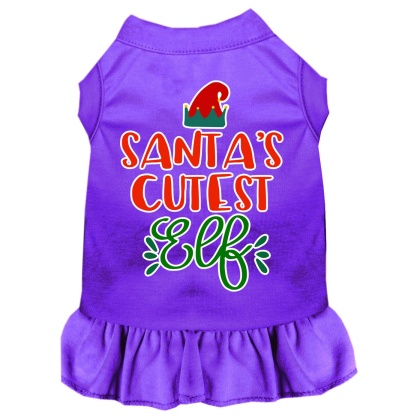 Santa's Cutest Elf Screen Print Dog Dress Purple 4X