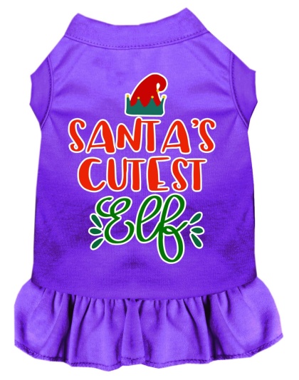 Santa's Cutest Elf Screen Print Dog Dress Purple 4X