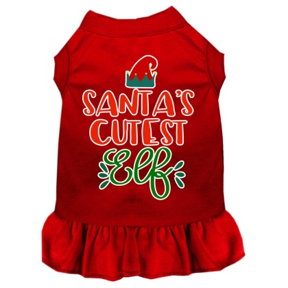 Santa's Cutest Elf Screen Print Dog Dress Red 4X