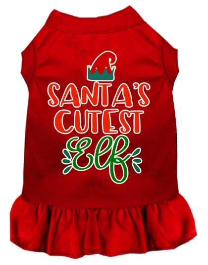 Santa's Cutest Elf Screen Print Dog Dress Red 4X