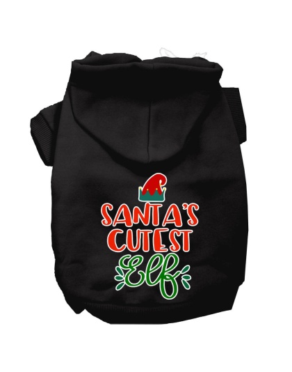 Santa's Cutest Elf Screen Print Dog Hoodie Black L