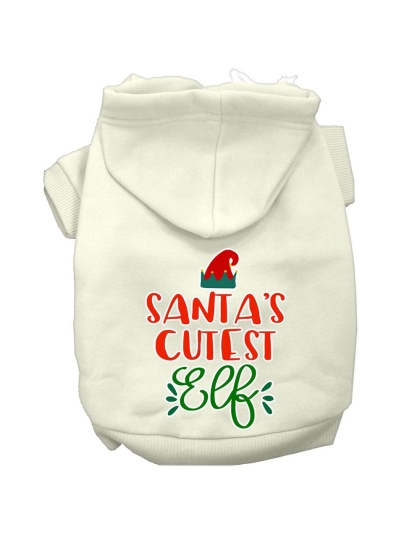 Santa's Cutest Elf Screen Print Dog Hoodie Cream L