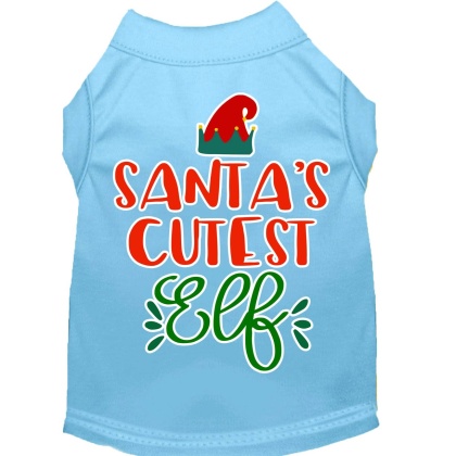 Santa's Cutest Elf Screen Print Dog Shirt Baby Blue Lg