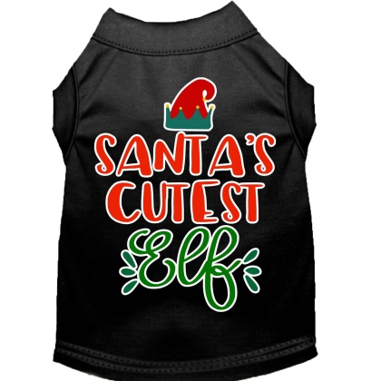 Santa's Cutest Elf Screen Print Dog Shirt Black Lg