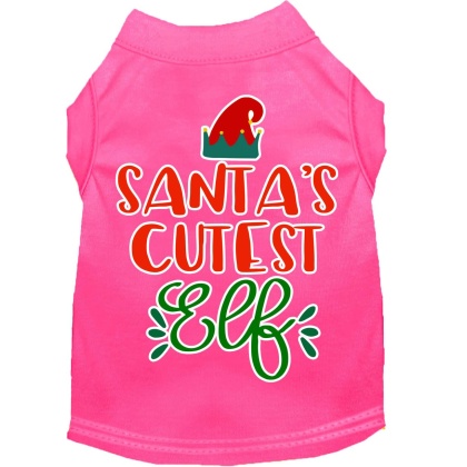 Santa's Cutest Elf Screen Print Dog Shirt Bright Pink Lg