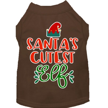 Santa's Cutest Elf Screen Print Dog Shirt Brown Lg