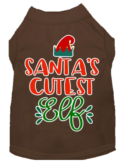 Santa's Cutest Elf Screen Print Dog Shirt Brown Lg