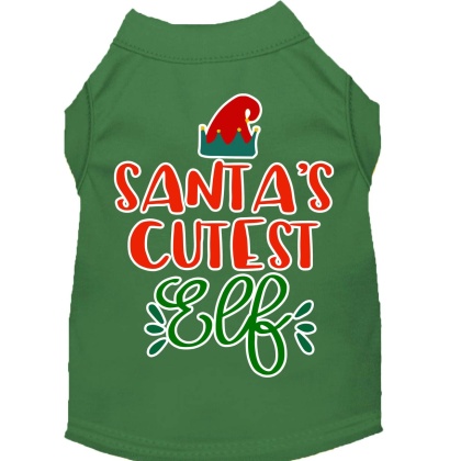 Santa's Cutest Elf Screen Print Dog Shirt Green Lg