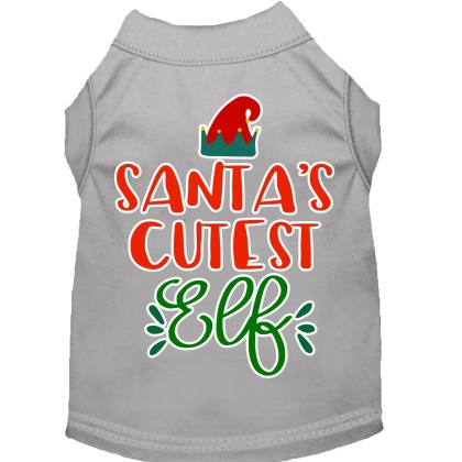 Santa's Cutest Elf Screen Print Dog Shirt Grey Lg