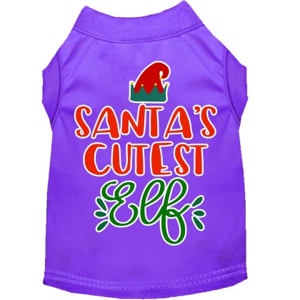 Santa's Cutest Elf Screen Print Dog Shirt Purple Lg