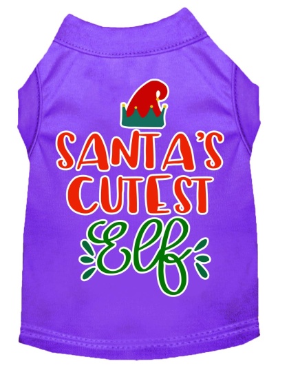 Santa's Cutest Elf Screen Print Dog Shirt Purple Lg