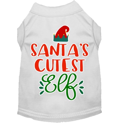 Santa's Cutest Elf Screen Print Dog Shirt White Lg