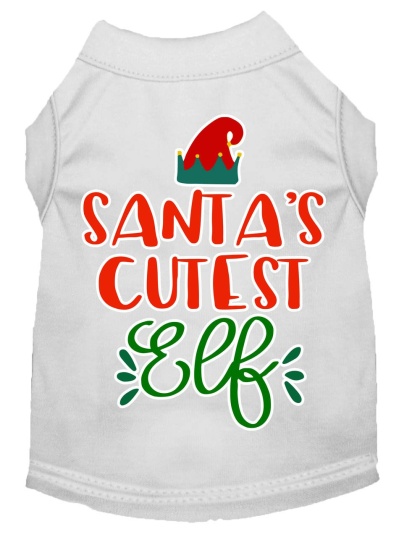 Santa's Cutest Elf Screen Print Dog Shirt White Lg