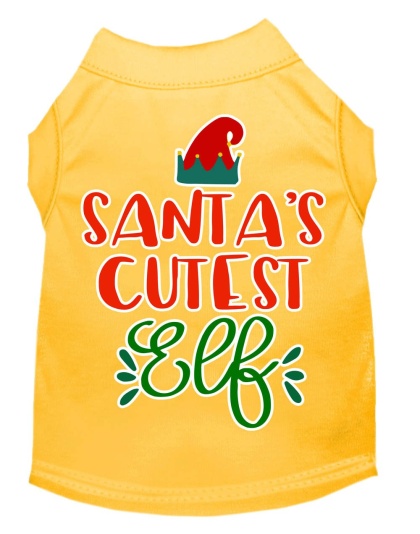 Santa's Cutest Elf Screen Print Dog Shirt Yellow Lg