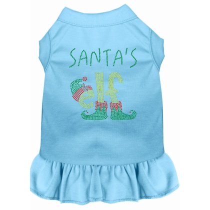 Santa's Elf Rhinestone Dog Dress Baby Blue 4X