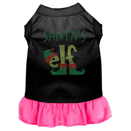 Santa's Elf Rhinestone Dog Dress Black with Bright Pink Lg