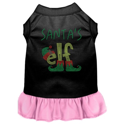Santa's Elf Rhinestone Dog Dress Black with Light Pink Lg