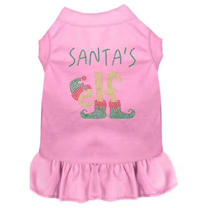 Santa's Elf Rhinestone Dog Dress Light Pink 4X