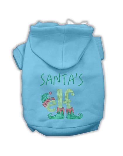 Santa's Elf Rhinestone Dog Hoodie Baby Blue L