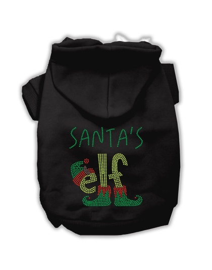 Santa's Elf Rhinestone Dog Hoodie Black L