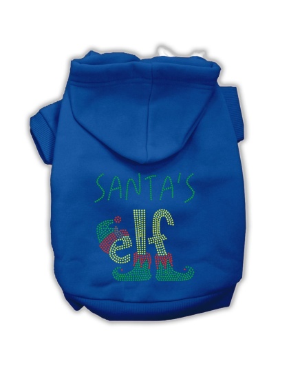 Santa's Elf Rhinestone Dog Hoodie Blue L