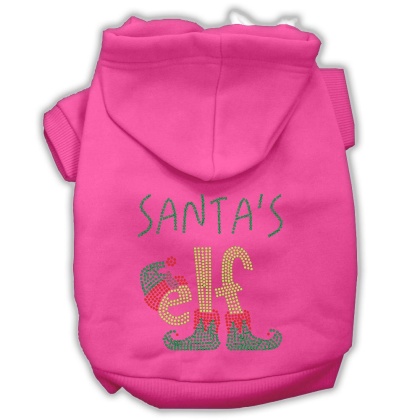 Santa's Elf Rhinestone Dog Hoodie Bright Pink L