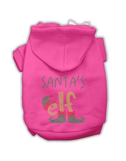 Santa's Elf Rhinestone Dog Hoodie Bright Pink L