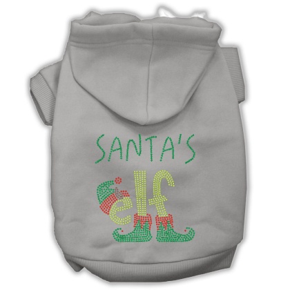 Santa's Elf Rhinestone Dog Hoodie Grey L