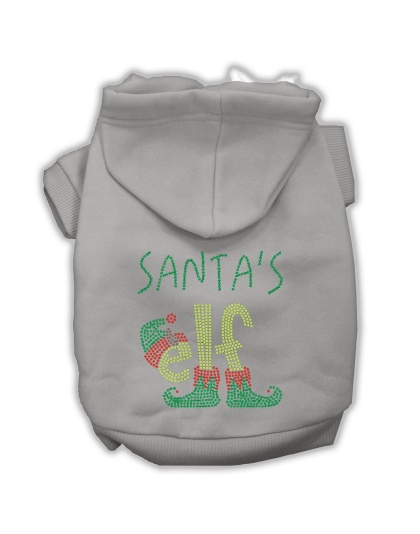 Santa's Elf Rhinestone Dog Hoodie Grey L