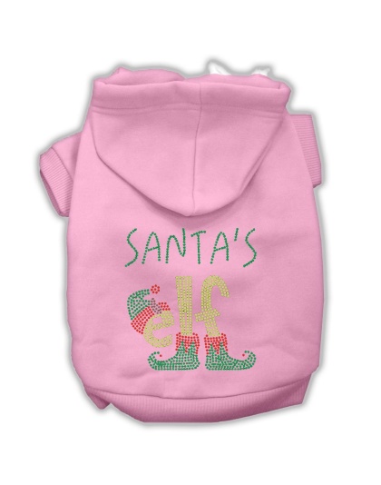 Santa's Elf Rhinestone Dog Hoodie Light Pink L