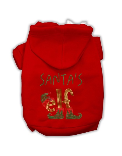 Santa's Elf Rhinestone Dog Hoodie Red L