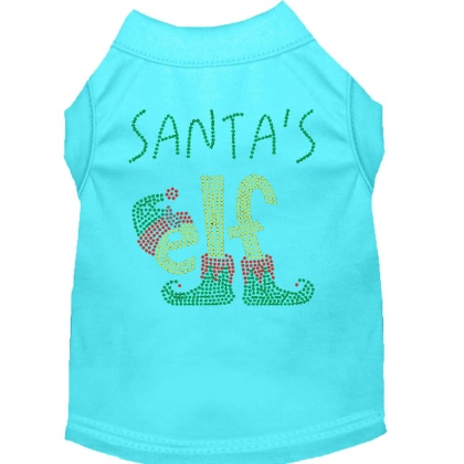 Santa's Elf Rhinestone Dog Shirt Aqua Lg