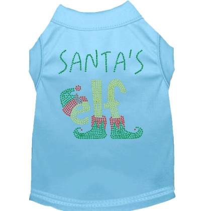 Santa's Elf Rhinestone Dog Shirt Baby Blue Lg