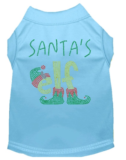 Santa's Elf Rhinestone Dog Shirt Baby Blue Lg